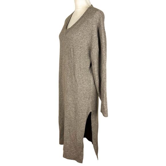 WEEKDAY Ellen V-Neck Knit Dress Light Brown Ribbed Long Sleeve Slit Size Small - Picture 7 of 11